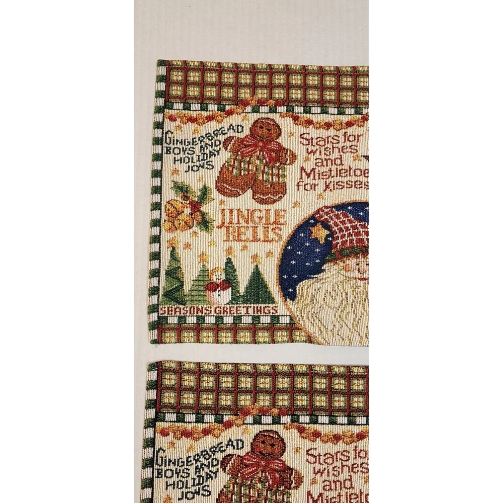 Set Of 3 Tapestry Woven Christmas Placemats Gingerbread Man Santa